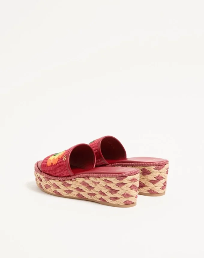 Bribri Raffia Wedge Slide με κεντημένο λουλούδι 65 mm