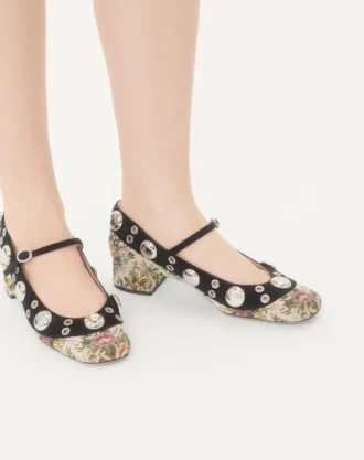 Γόβες Mary-Jane Nellcôte από ύφασμα Papier Floral Jacquard 30 mm