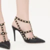 Γόβες Rockstud από δέρμα με κοκκώδη υφή και λουράκι στον αστράγαλο 100 mm