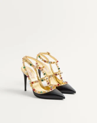 Γόβες Rockstud από μοσχαρίσιο δέρμα με καμποσόν και κρύσταλλα 100 mm