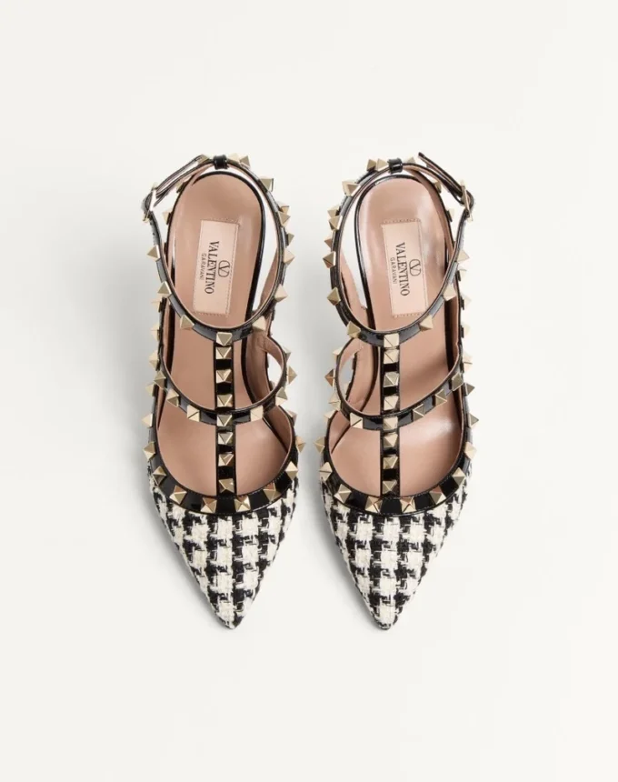 Γόβες Rockstud από ύφασμα Pied-De-Poule 100 mm