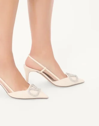 Γόβες Slingback με υπογραφή Vlogo από δέρμα μοσχαριού 80 mm