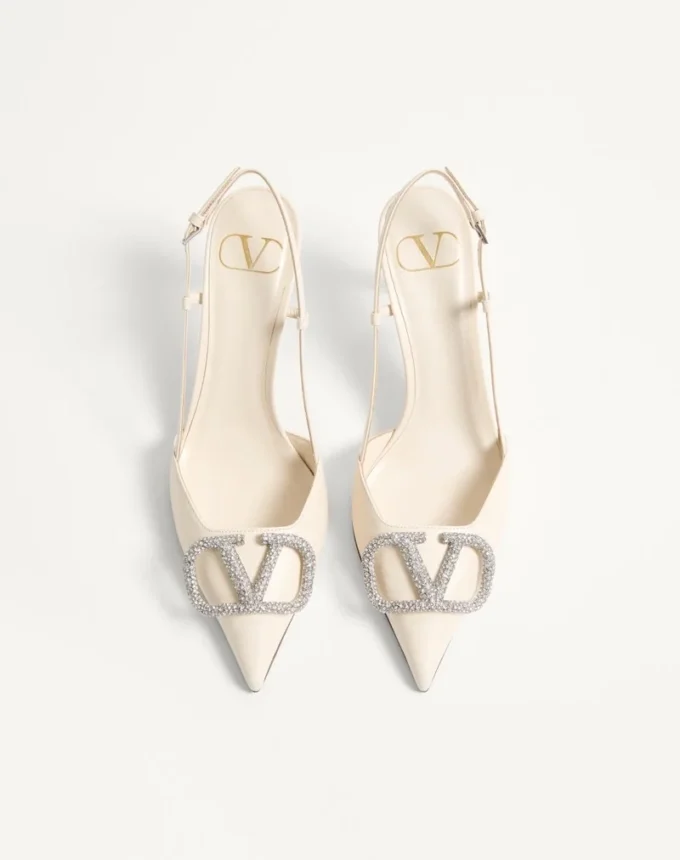 Γόβες Slingback με υπογραφή Vlogo από δέρμα μοσχαριού 80 mm