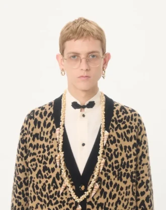 Καρδιγκάν από μαλλί Valentino με ζακάρ Fauve Eclat Animal Print