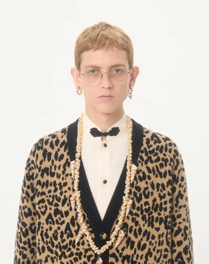 Καρδιγκάν από μαλλί Valentino με ζακάρ Fauve Eclat Animal Print Καρδιγκάν από μαλλί Valentino με ζακάρ Fauve Eclat Animal Print
