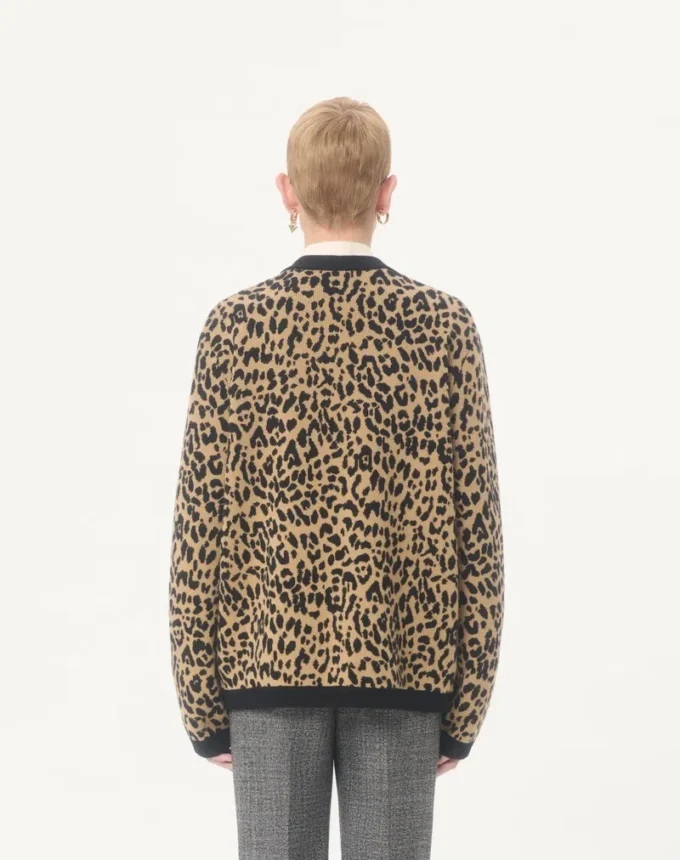 Καρδιγκάν από μαλλί Valentino με ζακάρ Fauve Eclat Animal Print Καρδιγκάν από μαλλί Valentino με ζακάρ Fauve Eclat Animal Print