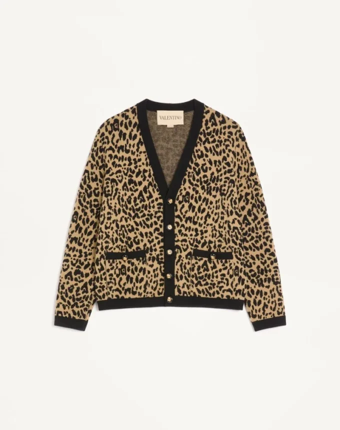 Καρδιγκάν από μαλλί Valentino με ζακάρ Fauve Eclat Animal Print Καρδιγκάν από μαλλί Valentino με ζακάρ Fauve Eclat Animal Print