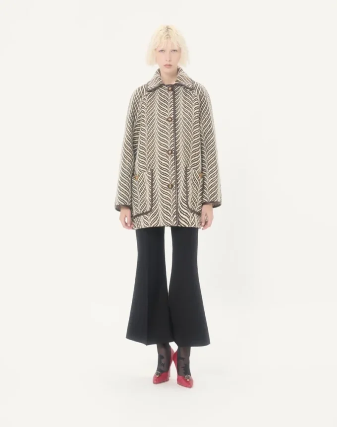 Καστανό καμπαρντίνο από μαλλί με Fauve Eclat Animal Print Καστανό καμπαρντίνο από μαλλί με Fauve Eclat Animal Print