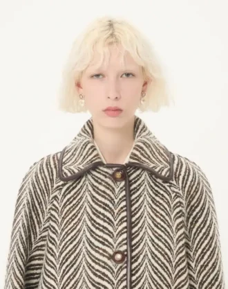 Καστανό καμπαρντίνο από μαλλί με Fauve Eclat Animal Print