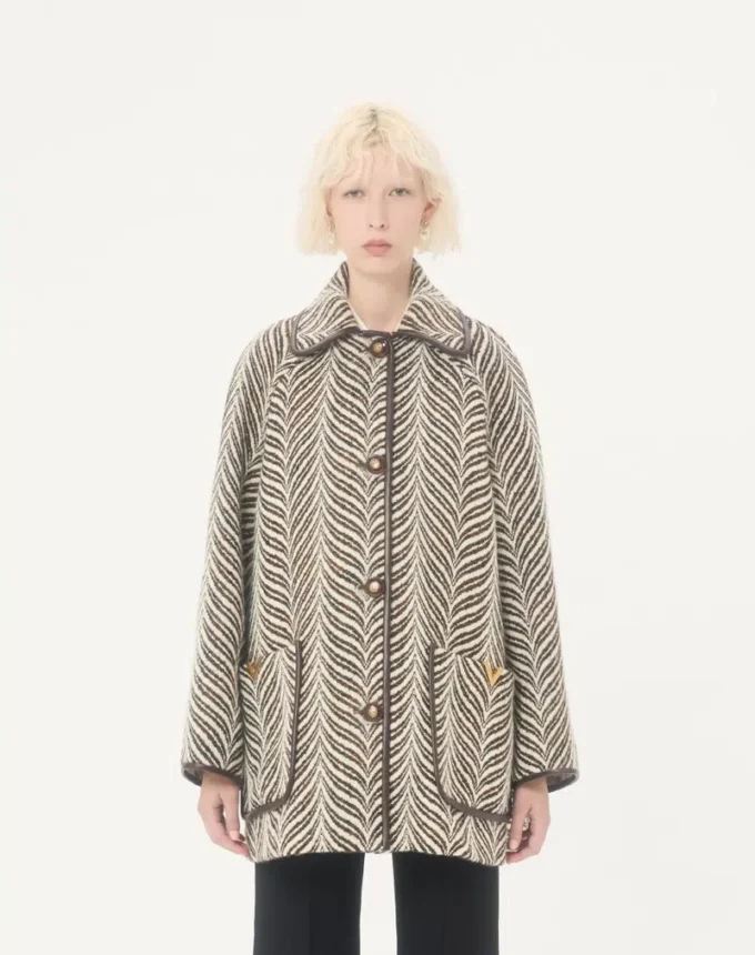 Καστανό καμπαρντίνο από μαλλί με Fauve Eclat Animal Print Καστανό καμπαρντίνο από μαλλί με Fauve Eclat Animal Print