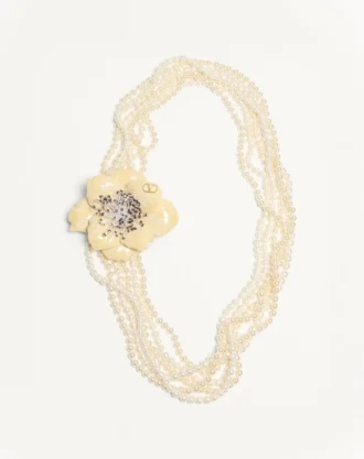Κολιέ Fleur Lumineuse από μέταλλο, σμάλτο, μαργαριτάρια και ύφασμα