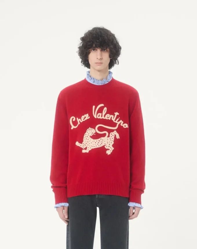 Μαλλί πουλόβερ Valentino με κεντημένο Chez Valentino & Panther Μαλλί πουλόβερ Valentino με κεντημένο Chez Valentino & Panther