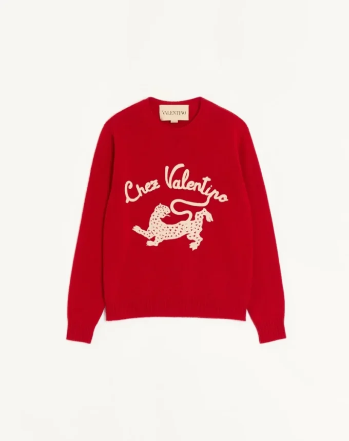 Μαλλί πουλόβερ Valentino με κεντημένο Chez Valentino & Panther Μαλλί πουλόβερ Valentino με κεντημένο Chez Valentino & Panther