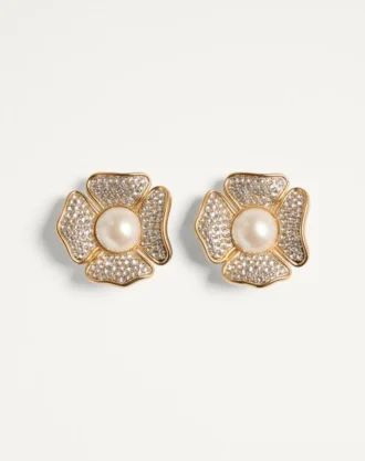 Μεταλλικά σκουλαρίκια San Fin με κρύσταλλα Swarovski® και μαργαριτάρια