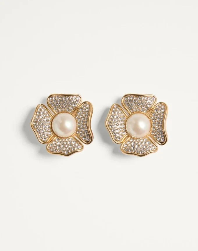 Μεταλλικά σκουλαρίκια San Fin με κρύσταλλα Swarovski® και μαργαριτάρια