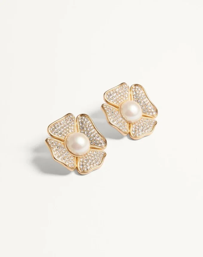 Μεταλλικά σκουλαρίκια San Fin με κρύσταλλα Swarovski® και μαργαριτάρια