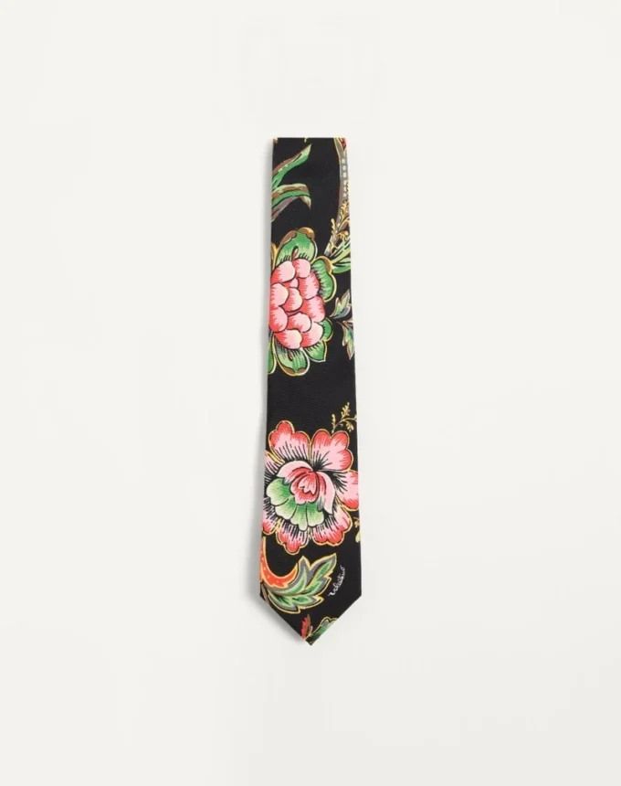 Μεταξωτή γραβάτα με floral μοτίβο Papier