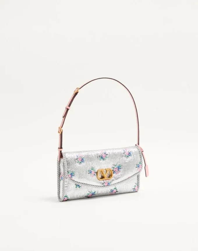 Μικρή τσάντα ώμου Valentino Garavani DeVain από ύφασμα Jacquard με floral μοτίβο Lurex Μικρή τσάντα ώμου Valentino Garavani DeVain από ύφασμα Jacquard με floral μοτίβο Lurex