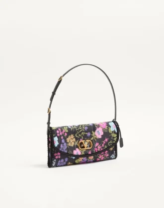 Μικρή τσάντα ώμου Valentino Garavani DeVain από ύφασμα Moiré Papier Floral