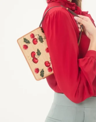 Μίνι τσάντα ώμου Vlogo Signature από ραφία Jacquard με μοτίβο Cherryfic