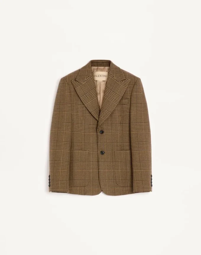 Μονόπετο μάλλινο σακάκι Valentino με μοτίβο Glen Plaid Μονόπετο μάλλινο σακάκι Valentino με μοτίβο Glen Plaid