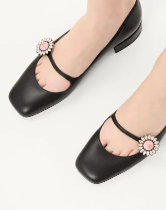Μπαλαρίνες Mary-Jane Preshoes από δέρμα κατσικιού με κοσμηματοειδές κουμπί 20 mm