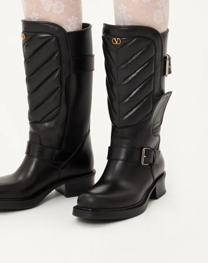 Μπότες Rayons biker από δέρμα μοσχαριού και δέρμα Nappa με μοτίβο Chevron 40 mm Μπότες Rayons biker από δέρμα μοσχαριού και δέρμα Nappa με μοτίβο Chevron 40 mm