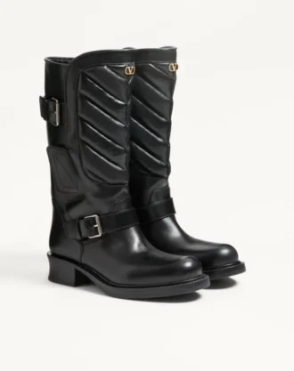 Μπότες Rayons biker από δέρμα μοσχαριού και δέρμα Nappa με μοτίβο Chevron 40 mm