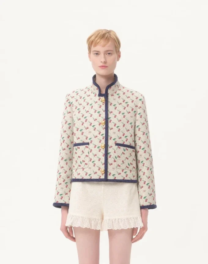 Παλτό Caban με επένδυση και τυπωμένο μοτίβο Cherryfic Jacquard Παλτό Caban με επένδυση και τυπωμένο μοτίβο Cherryfic Jacquard