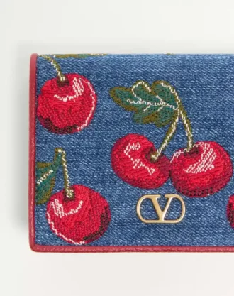Πορτοφόλι Vlogo Signature Denim με κεντημένο σχέδιο Cherryfic