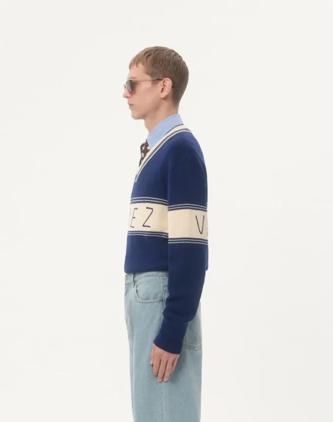 Πουλόβερ από μαλλί και βαμβάκι με ζακάρ μοτίβο Chez Valentino Πουλόβερ από μαλλί και βαμβάκι με ζακάρ μοτίβο Chez Valentino