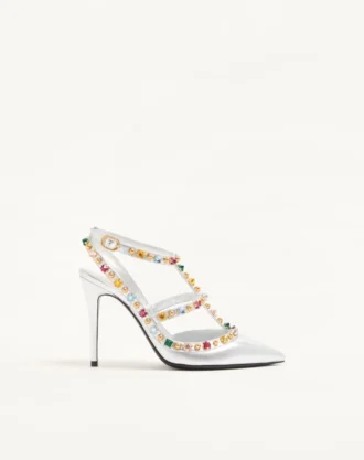 Rockstud Décolleté από πλαστικοποιημένο δέρμα Nappa με καμποσόν και κρύσταλλα 100 mm