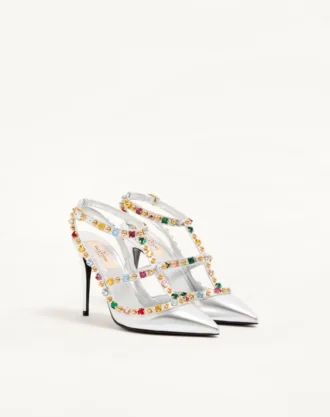 Rockstud Décolleté από πλαστικοποιημένο δέρμα Nappa με καμποσόν και κρύσταλλα 100 mm