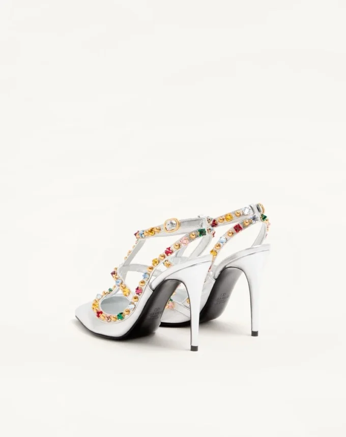 Rockstud Décolleté από πλαστικοποιημένο δέρμα Nappa με καμποσόν και κρύσταλλα 100 mm Rockstud Décolleté από πλαστικοποιημένο δέρμα Nappa με καμποσόν και κρύσταλλα 100 mm