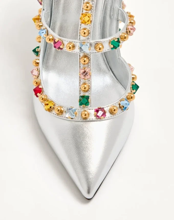 Rockstud Décolleté από πλαστικοποιημένο δέρμα Nappa με καμποσόν και κρύσταλλα 100 mm Rockstud Décolleté από πλαστικοποιημένο δέρμα Nappa με καμποσόν και κρύσταλλα 100 mm