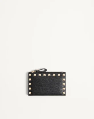 Rockstud Grainy Calfskin Cardholder With Zipper Rockstud Grainy Calfskin Cardholder With Zipper