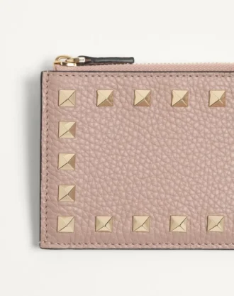 Rockstud Grainy Calfskin Cardholder With Zipper Rockstud Grainy Calfskin Cardholder With Zipper