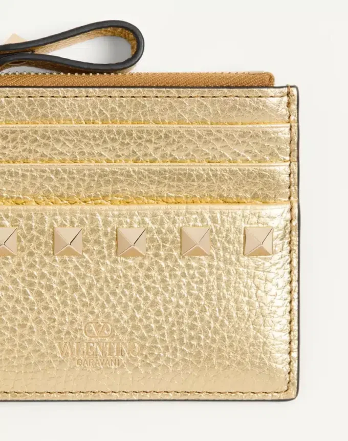 Rockstud Πλαστικοποιημένη θήκη καρτών από δέρμα μοσχαριού με φερμουάρ