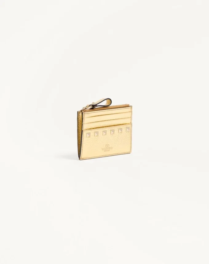 Rockstud Πλαστικοποιημένη θήκη καρτών από δέρμα μοσχαριού με φερμουάρ