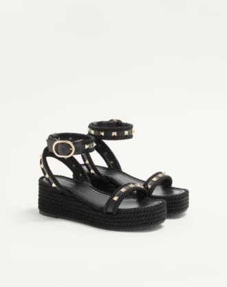 Σανδάλια Rockstud Flatform από δέρμα μοσχαριού 45 mm