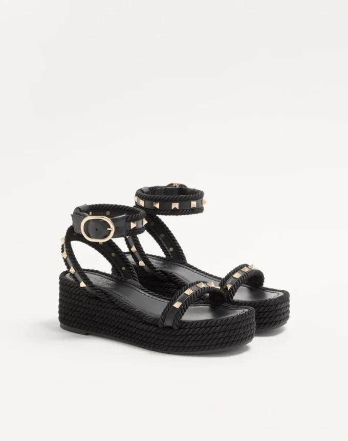 Σανδάλια Rockstud Flatform από δέρμα μοσχαριού 45 mm Σανδάλια Rockstud Flatform από δέρμα μοσχαριού 45 mm