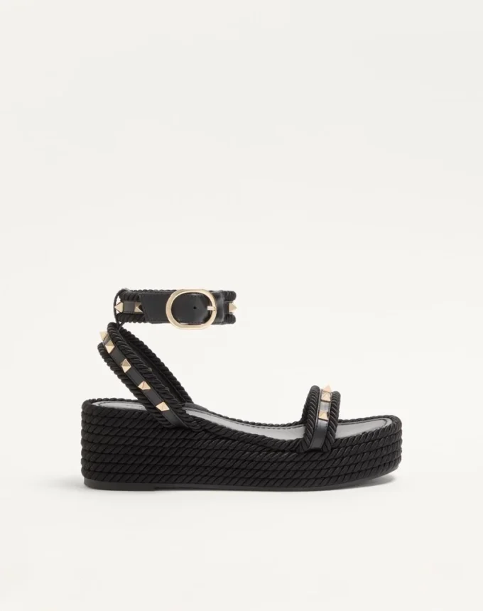 Σανδάλια Rockstud Flatform από δέρμα μοσχαριού 45 mm Σανδάλια Rockstud Flatform από δέρμα μοσχαριού 45 mm