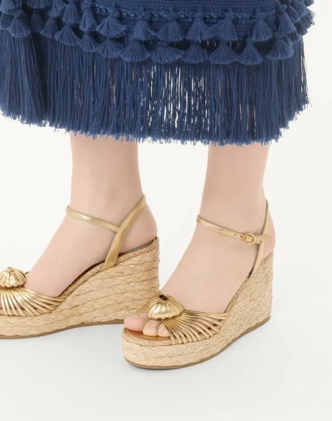 Σανδάλια Royal Wedge από μεταλλικό δέρμα νάπα 100Mm Σανδάλια Royal Wedge από μεταλλικό δέρμα νάπα 100Mm