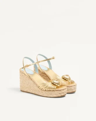 Σανδάλια Royal Wedge από μεταλλικό δέρμα νάπα 100Mm