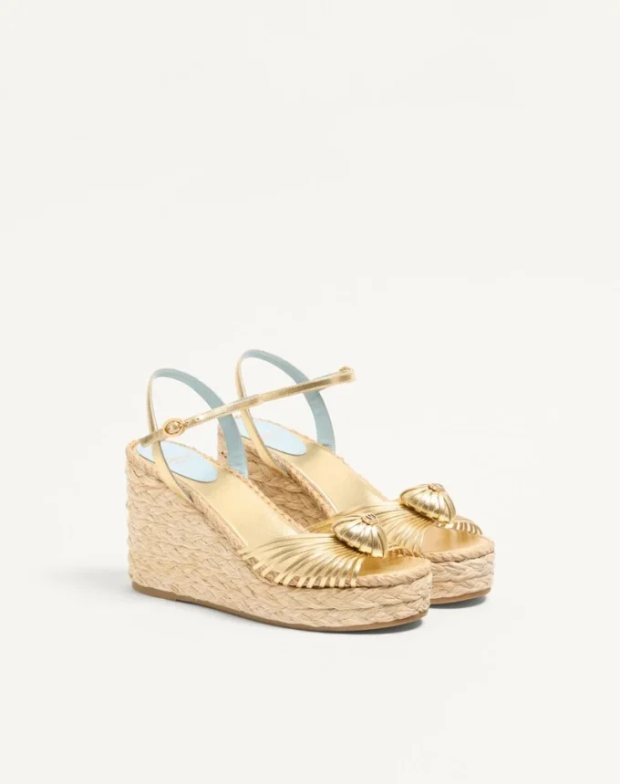 Σανδάλια Royal Wedge από μεταλλικό δέρμα νάπα 100Mm Σανδάλια Royal Wedge από μεταλλικό δέρμα νάπα 100Mm