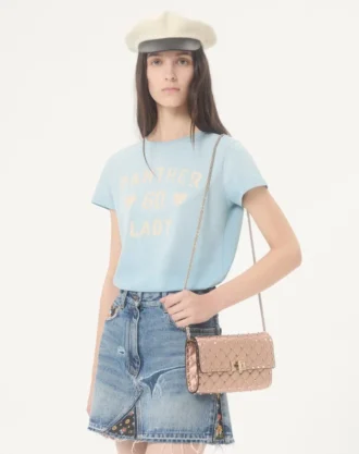 Τσάντα ώμου Valentino Garavani Rockstud Spike από πλαστικοποιημένο δέρμα νάπα