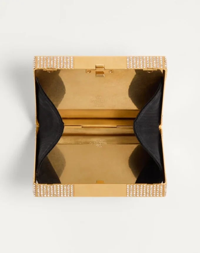 Valentino Garavani Minaumorphe Minaudière από μέταλλο με κρύσταλλα Swarovski® και σατέν θήκη Valentino Garavani Minaumorphe Minaudière από μέταλλο με κρύσταλλα Swarovski® και σατέν θήκη