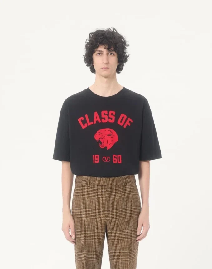 Βαμβακερό T-shirt Valentino με τύπωμα πάνθηρα Βαμβακερό T-shirt Valentino με τύπωμα πάνθηρα