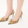 VLogo Signature Slingback Pump In Crust Leather With Floral Embroidery 80Mm VLogo Signature Slingback Pump In Crust Leather With Floral Embroidery 80Mm