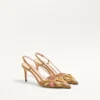VLogo Signature Slingback Pump In Crust Leather With Floral Embroidery 80Mm VLogo Signature Slingback Pump In Crust Leather With Floral Embroidery 80Mm